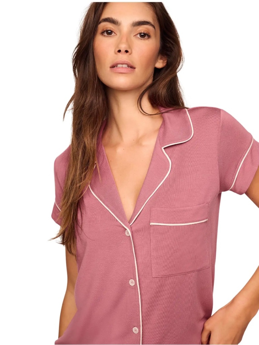 Eberjey Gisele Shortie Short Pajama Set in Berry Blush with Ivory Size XS - Picture 4 of 13